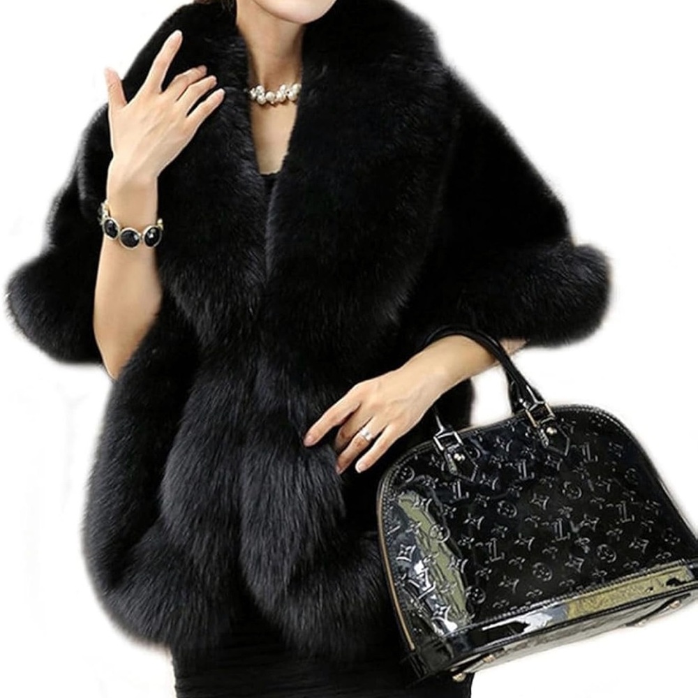Luxurious Black Fur Shawl